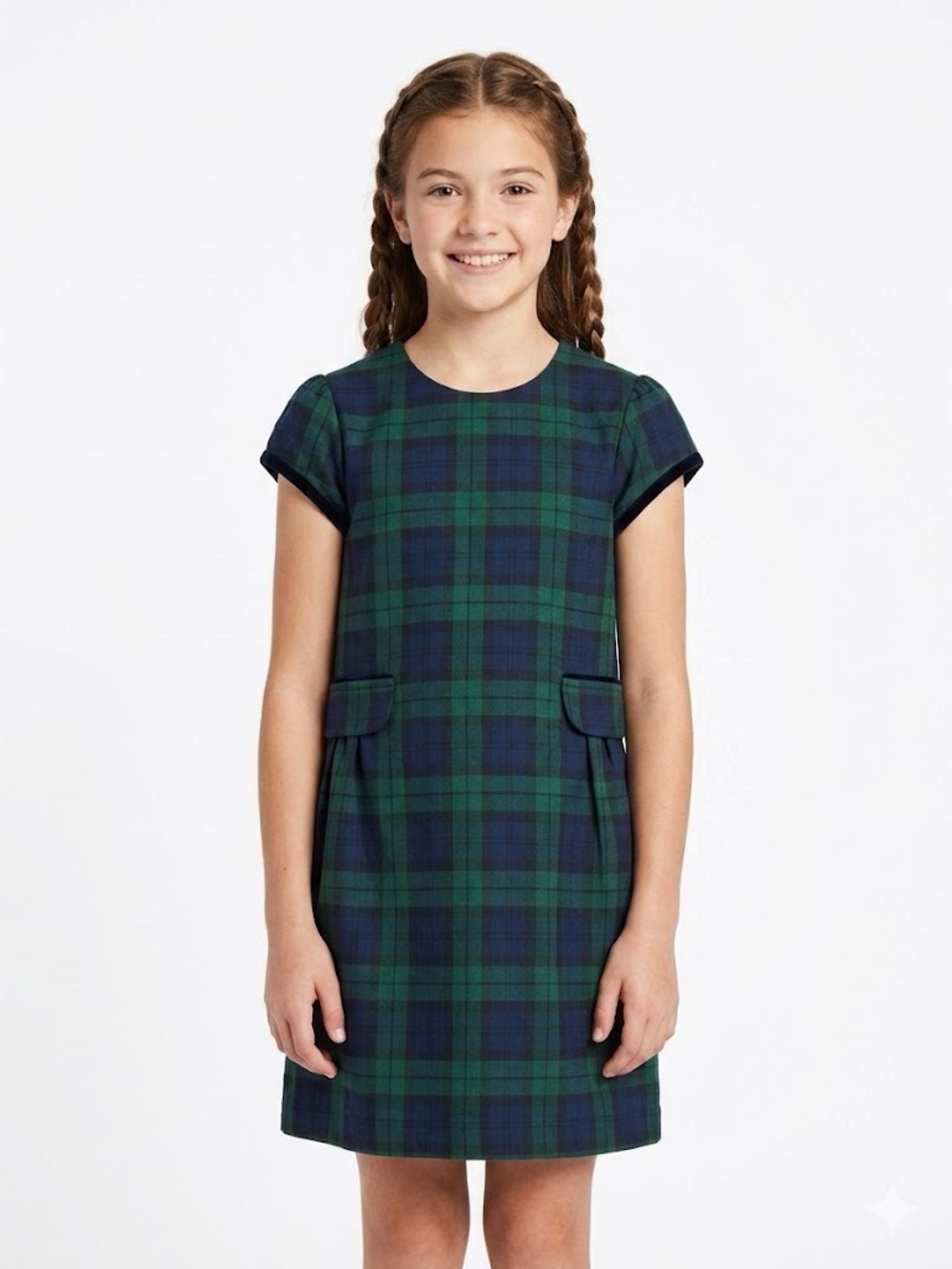 The Beaufort Bonnet Company Girls Milly Black Watch Plaid Dress Velvet Bows TBBC